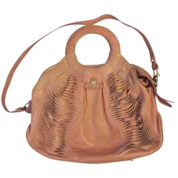 GUSTTO Donna Torso Pink Fringed Leather Boho-Fabulous Crossbody Satchel RARE EUC - Picture 12 of 13